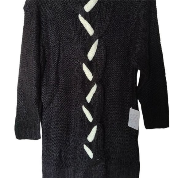 Solutions Chunky Knit Oversized Turtleneck Sweater Dress M Medium NWT Black Whit - Picture 5 of 12